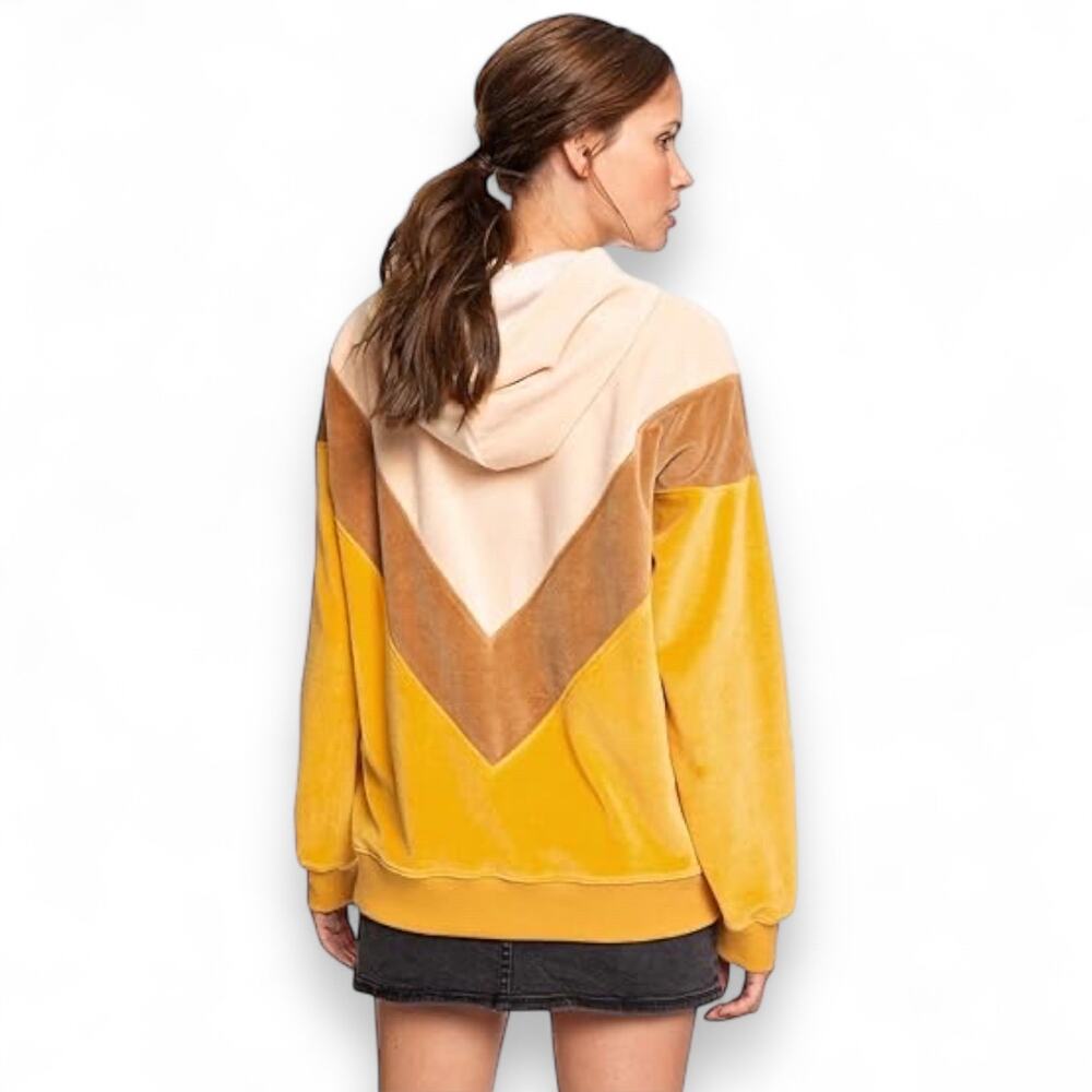 Roxy Women's Chasing Waves Velour Hoodie Size M Golden Glow Yellow Pink Tan V - Picture 5 of 15